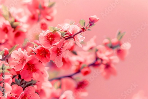 cherry blossom with soft focus on pink background - vintage filter.  Generative AI
