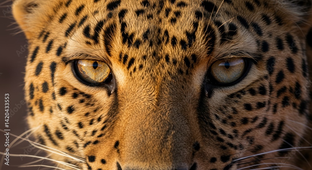Fototapeta premium Leopard's hypnotic gaze, A captivating portrait of raw power and beauty