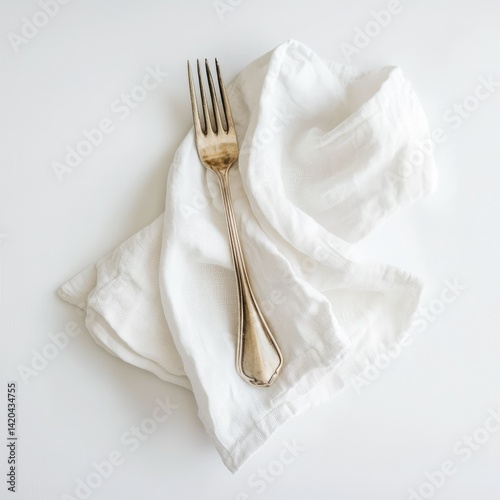Wallpaper Mural A single silver fork resting on a folded white linen cloth surface top Torontodigital.ca