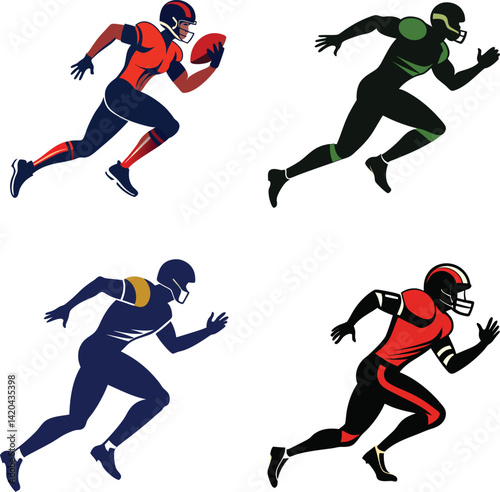 american football Side view of sprinting football player silhouette vector illustration