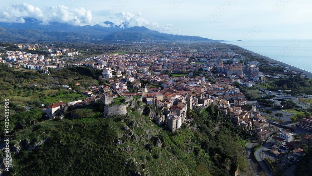 suggestive from top aerial view of buildings complex of Scalea city in Calabria suggestive from top aerial view of buildings complex of Scalea city in Calabria