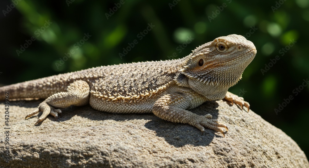 Captivating close-up of a Bearded Dragon basking under the radiant sunlight Captivating close-up of a Bearded Dragon basking under the radiant sunlight