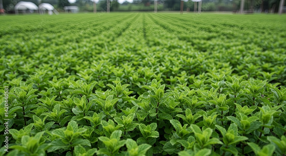 Lush Green Fields of Mint Cultivation, A Symphony of Aromatic Delight Lush Green Fields of Mint Cultivation, A Symphony of Aromatic Delight