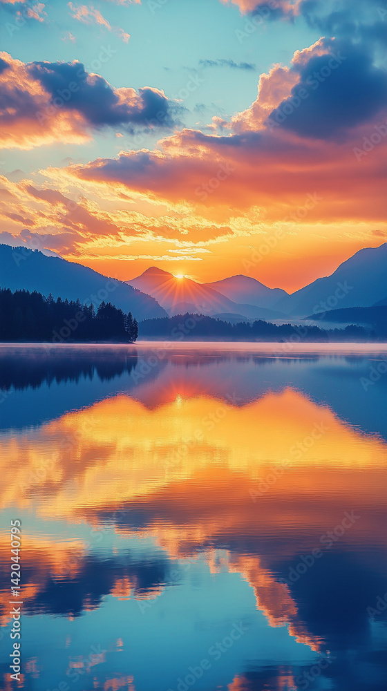 Fototapeta premium sunset over the lake