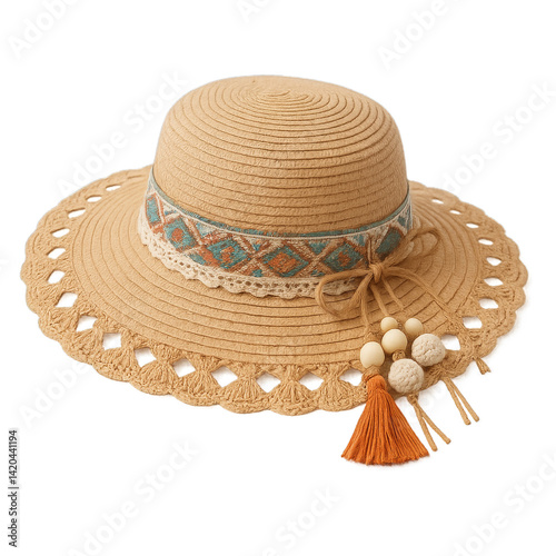 Stylish Straw Hat With Decorative Band and Tassels for Summer Wear or Outdoor...
