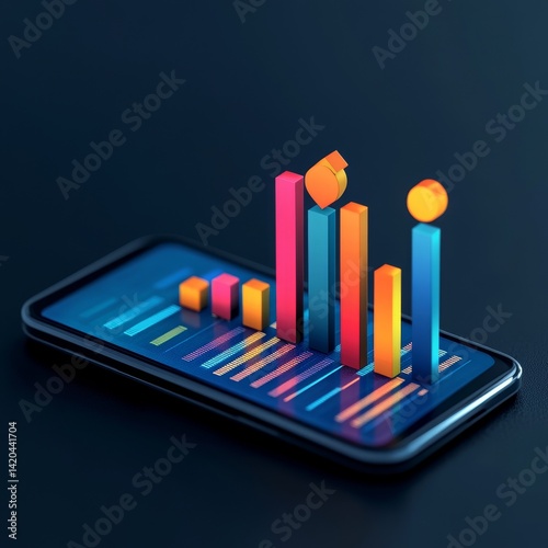 Business graph on a smart phone. 3d illustration. Business concept.
