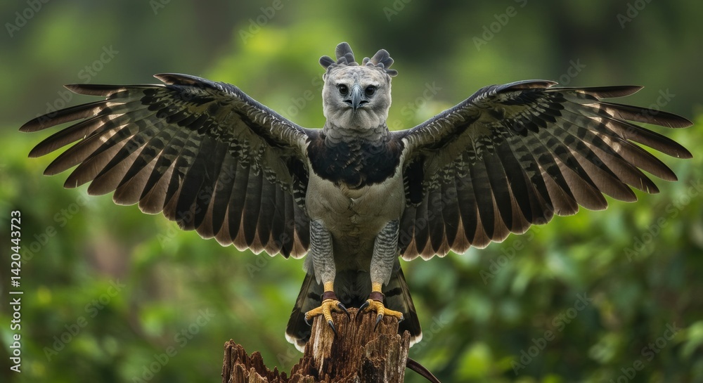 Fototapeta premium Magnificent harpy eagle displaying plumage in its natural rainforest habitat