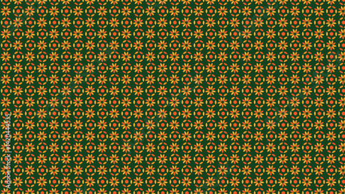 Seamless Geometric Floral Pattern in Warm Orange and Navy Blue | Repeating Retro Abstract Motif Design
