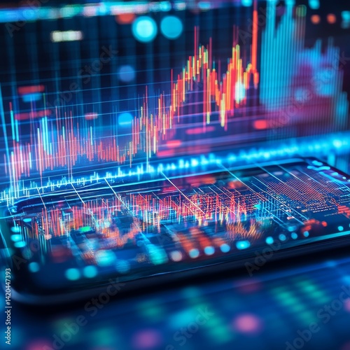 financial chart on the smartphone screen, business concept. 3d rendering