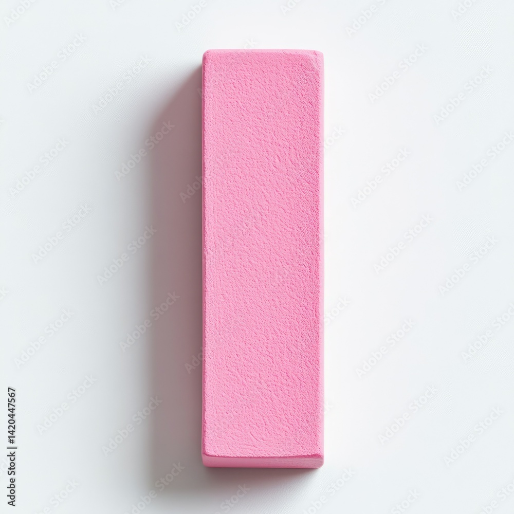 A single pink rectangular eraser on a white surface with a soft shadow A single pink rectangular eraser on a white surface with a soft shadow