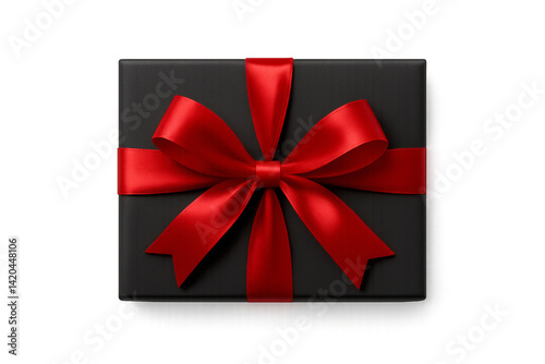 Elegant Black Gift Box Wrapped With Red Ribbon on a White Background for Cele...