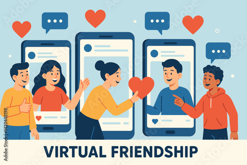 Virtual friendship concept, people liking and commenting on posts