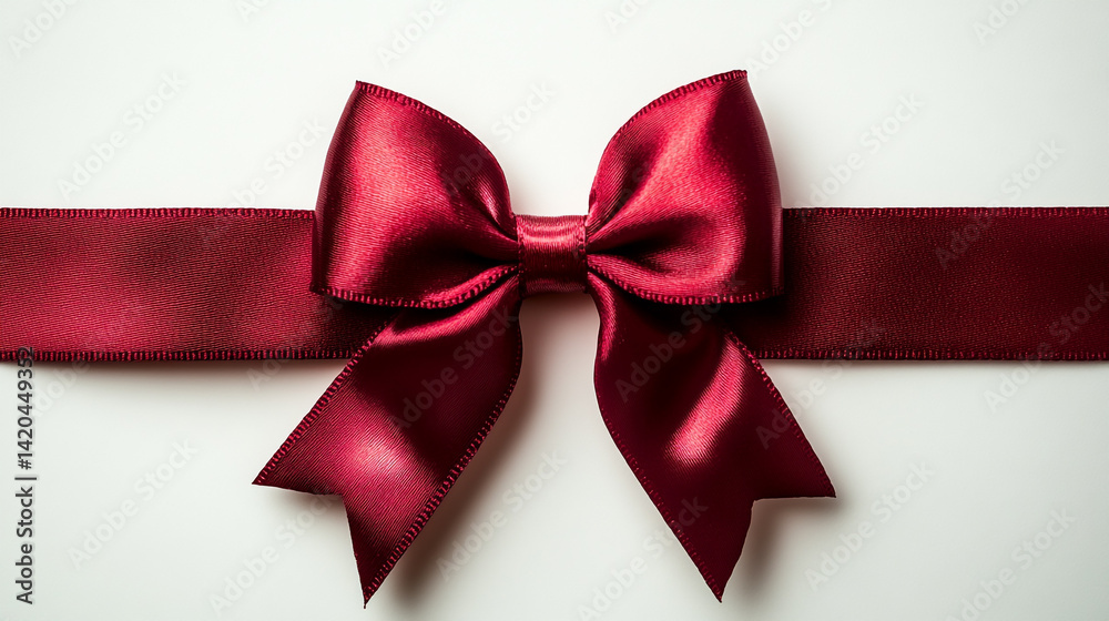 Bright Red Satin Ribbon Tied in a Festive Bow on a White Background Bright Red Satin Ribbon Tied in a Festive Bow on a White Background
