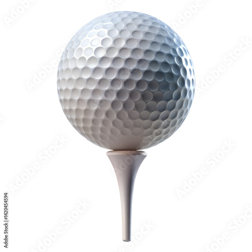 Golf sphere on a tee against nothingness isolated on transparent background