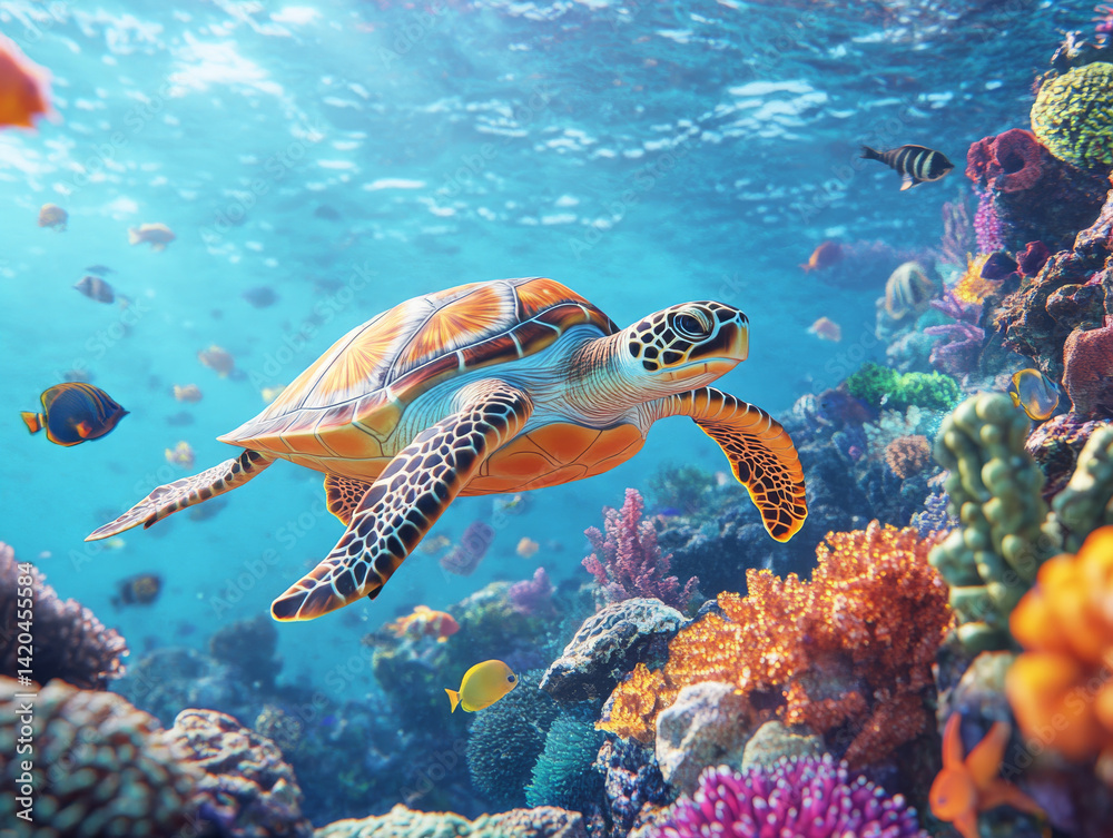 Obraz premium Underwater Coral Reef with Diverse Marine Life