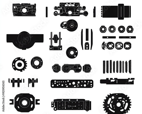a collection of silhouettes of auto parts