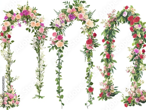Set of beautiful wedding flower arches, cut out