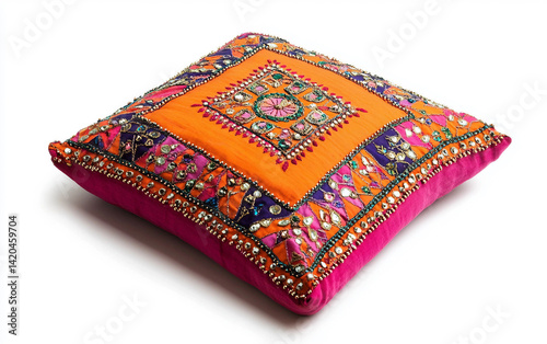 Hand-Sewn Cushion with Gujarati Designs