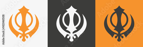 Set if symbol khanda. Vector illustration