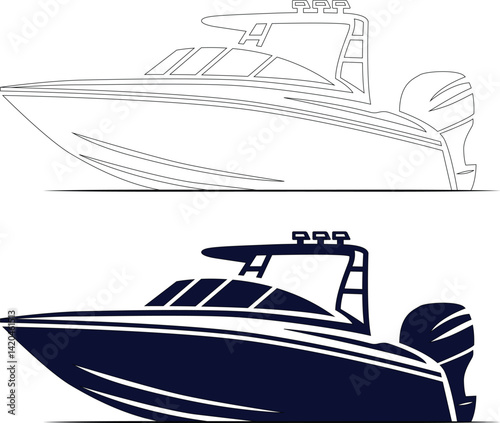 One Color Boat Vector – Modern Fishing Boat Modern Silhouette Design