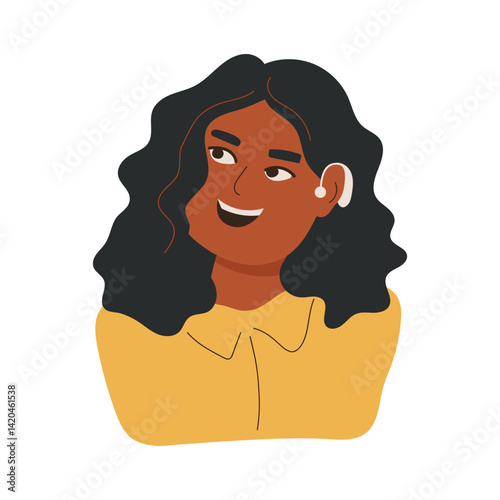 Disabled woman with hearing aid. Smiling happy girl. Flat vector illustration on white background