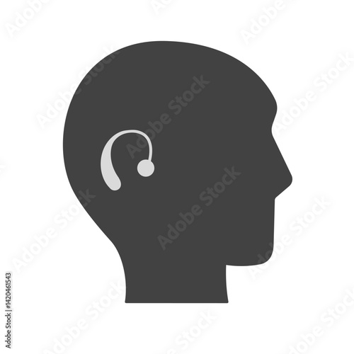 Hearing impaired man glyph icon. Man With Hearing assistance device. Vector illustration