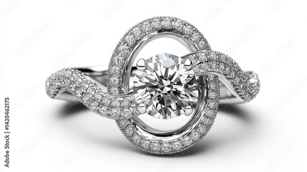 Obraz premium Timeless Sparkle: Elegant Diamond Ring on White Background