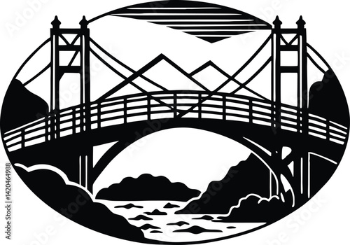 Silhouette of Silhouette of Bridge over river