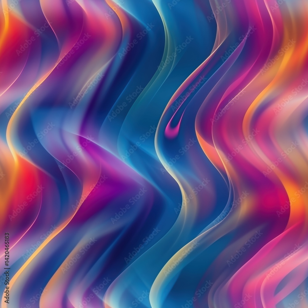 Seamless vibrant abstract wave pattern featuring flowing lines in shades of blue, pink, purple, and orange. The smooth gradients create a sense of movement and depth. Seamless vibrant abstract wave pattern featuring flowing lines in shades of blue, pink, purple, and orange. The smooth gradients create a sense of movement and depth.
