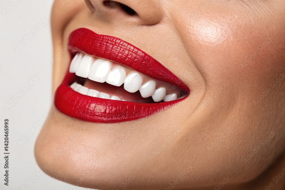 Obraz premium Close up of a Woman Smiling Brightly With Perfect White Teeth Generative AI