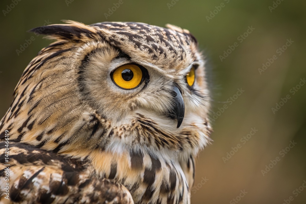Obraz premium Close-up of a Striking Owl With Vibrant Yellow Eyes Generative AI