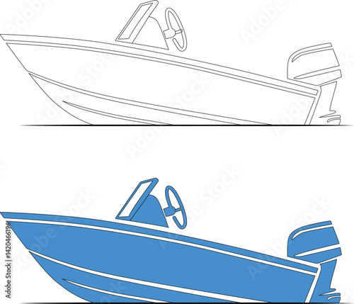 One Color Boat Vector – Modern Fishing Boat Modern Silhouette Design