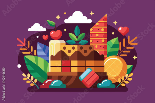 A colorful collection of chocolates and treats showcases the joy of World Chocolate Day festivities, World chocolate day Customizable Flat Illustration