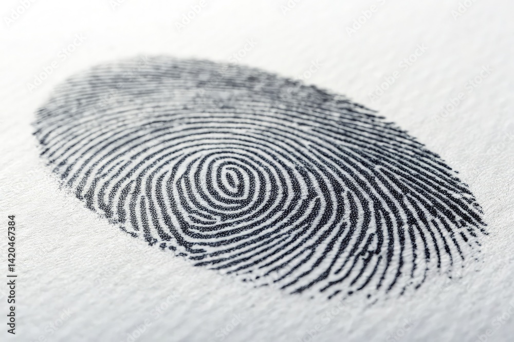 Unique Fingerprint Captured on White Textured Background Generative AI Unique Fingerprint Captured on White Textured Background Generative AI