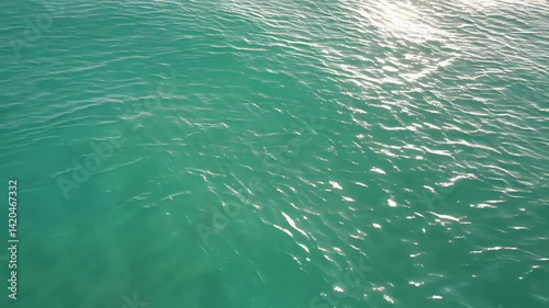 Crystal-clear sea with gentle ripples glistens under bright sunlight in a tranquil natural scene. Concept of serenity and pristine marine environment photo