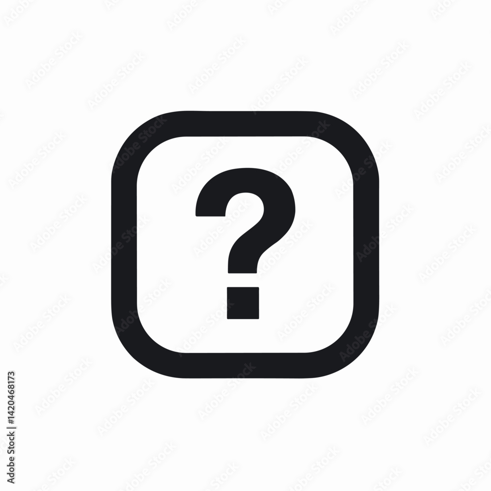 Black Question Mark Icon in Rounded Square on White Background Black Question Mark Icon in Rounded Square on White Background