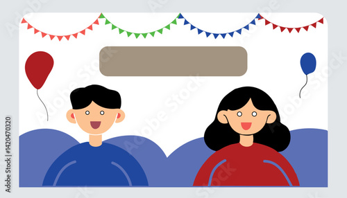 Cartoon Boy and Girl Smiling at Celebration Event