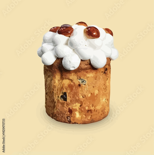 Festive Kulich Bread with Icing and Candied Fruits - Vector Illustration