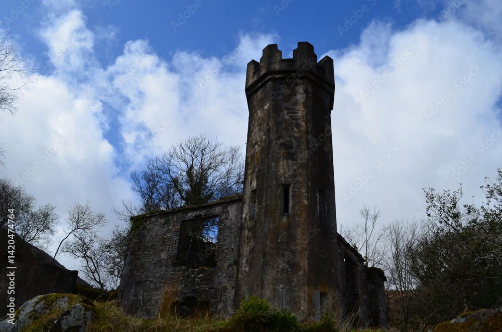 Obraz premium Dark Castle Stone Ruins with Cloudy Skies