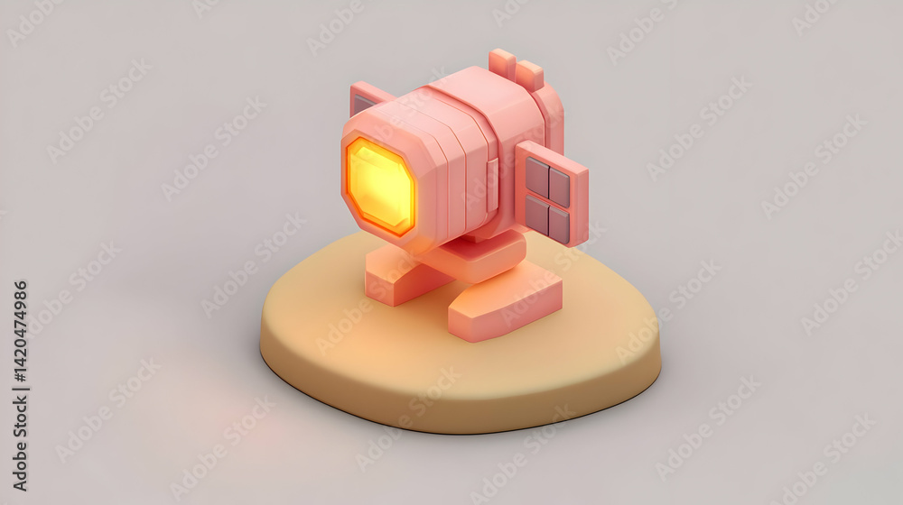 Pink Lowpoly Robot Satellite 3D Render Pink Lowpoly Robot Satellite 3D Render