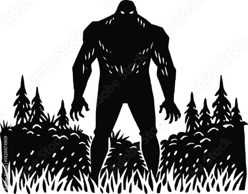 Silhouette of Giant standing in field

