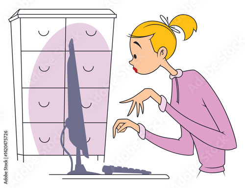 Girl is working at computer.