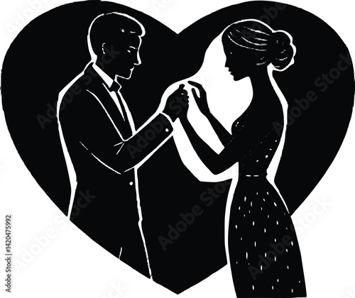 Silhouette of Couple making heart shadow