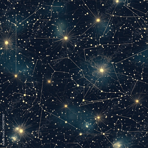 Wallpaper Mural Abstract cosmic pattern with glowing stars and constellation lines on a dark background. Torontodigital.ca