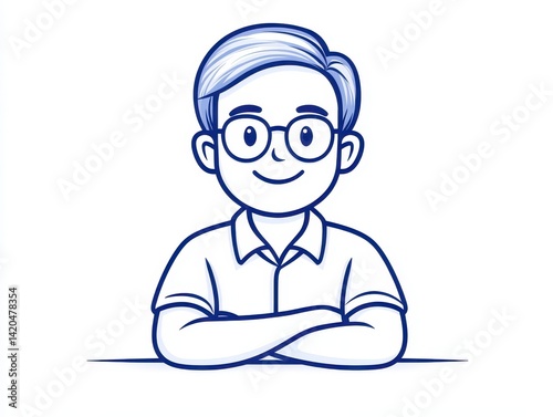 Boy with glasses, arms folded