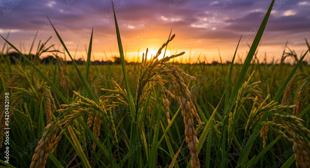 Fototapeta premium Golden Rice Field Sunset