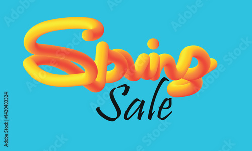 Spring Sale Text Design with Bold 3D Typography on Blue Background