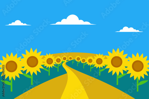 summer landscape with sunflowers