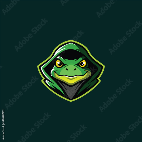 Hooded Mascot Frog Logo Mysterious Amphibian Character