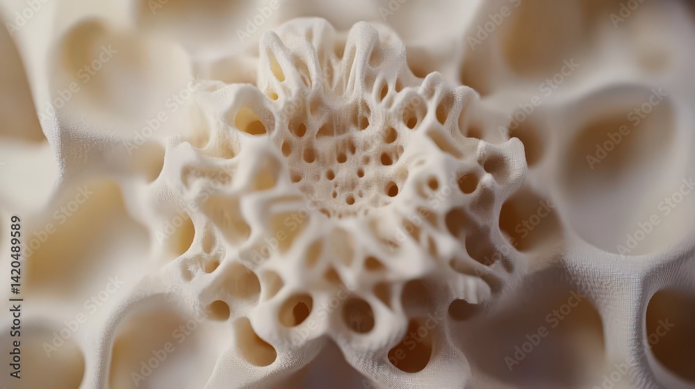 Close up of a complex porous structure with intricate patterns Close up of a complex porous structure with intricate patterns